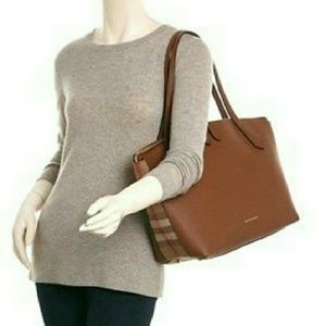 Burberry Welburn Medium Leather and Check Tote Bag